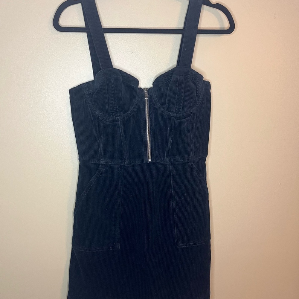 Alice + Olivia Black Corduroy Keely Zip Mini Dress